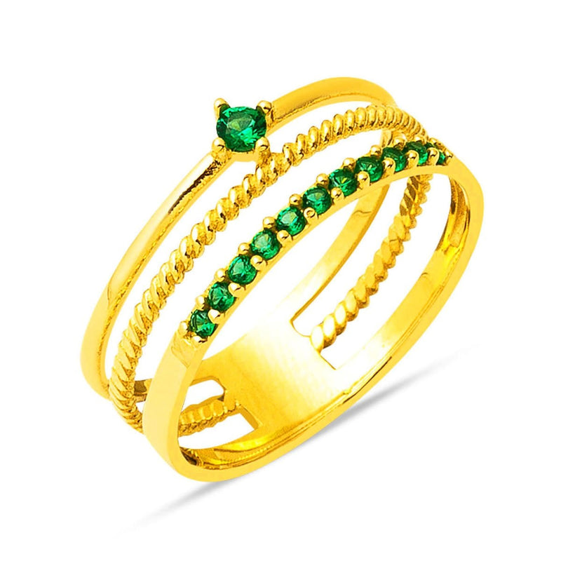 22K Yellow Gold Modern Design Green Cubic Zirconia Ring