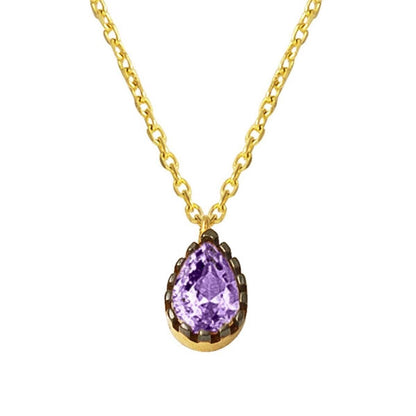 14K Yellow Gold Purple Teardrop Cubic Zirconia Necklace