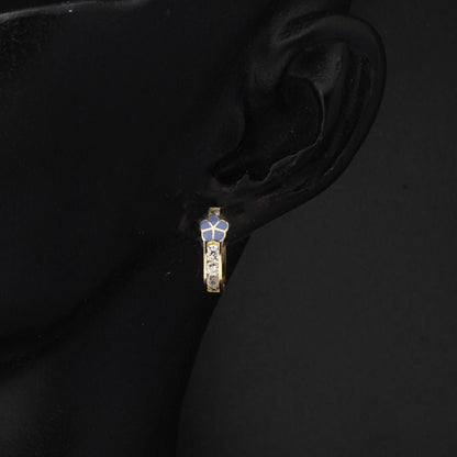 14K Yellow Gold Purple Daisy Cubic Zirconia Children's Hoop Earrings