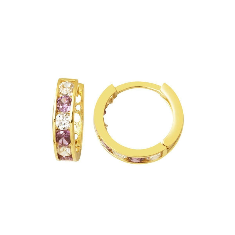 14K Yellow Gold Purple Cubic Zirconia Hoop Children's Earrings