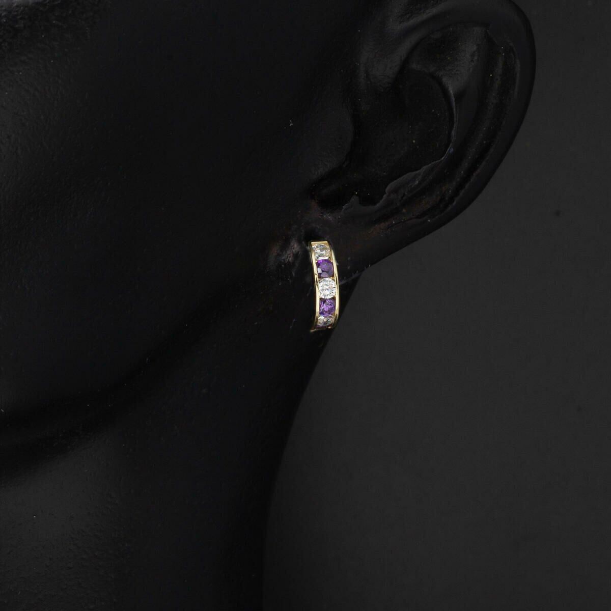 14K Yellow Gold Purple Cubic Zirconia Hoop Baby Girl's Earrings