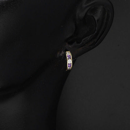 14K Yellow Gold Purple Cubic Zirconia Hoop Baby Girl's Earrings