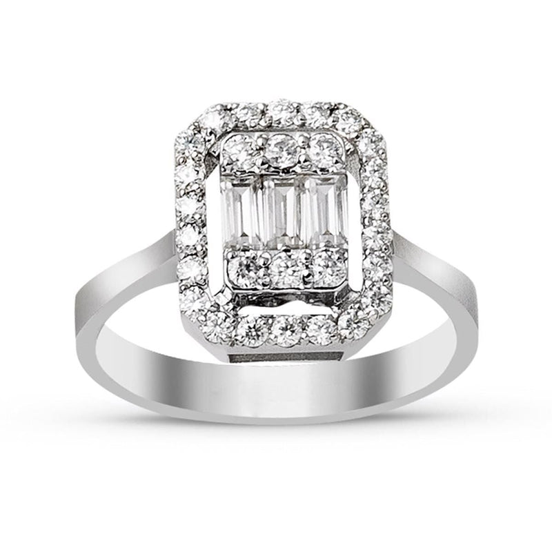 14K White Gold 0.80 Ct Moissanite Baguette Ring