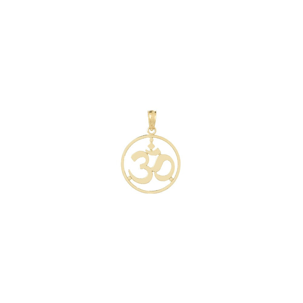 10K Yellow Gold 10K Cut-Out Round Frame Yoga Om Symbol Pendant
