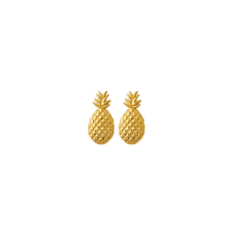 14K Yellow Gold Textured Pineapple Post Earrings