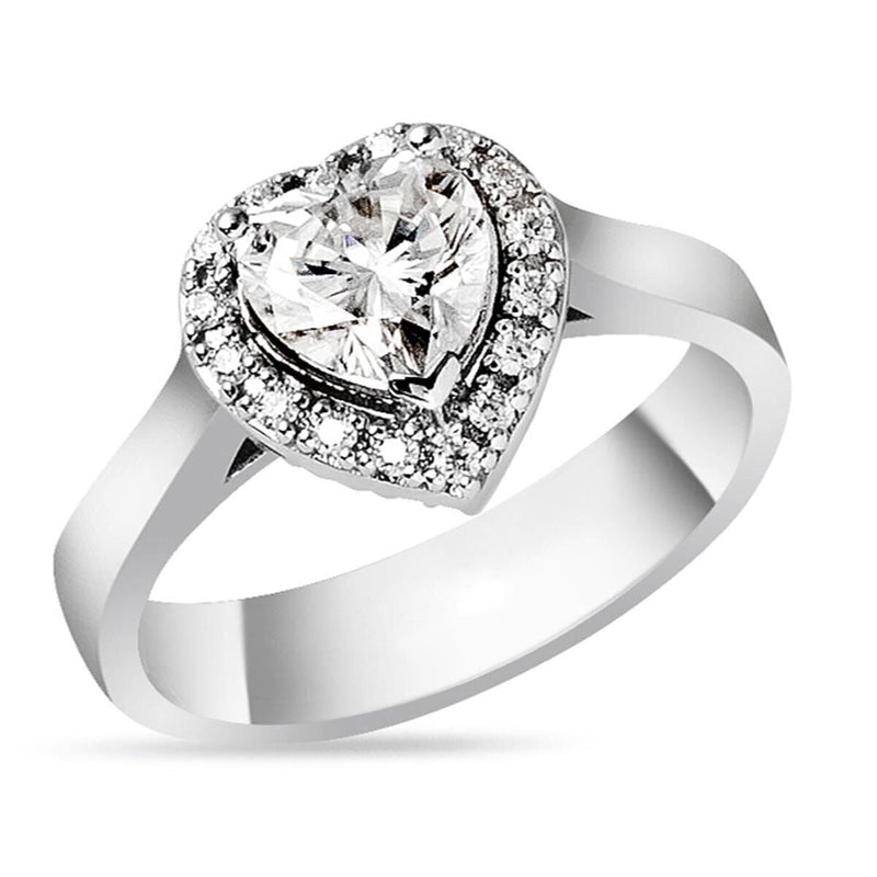 14K White Gold 1.80 Ct Heart Moissanite Ring