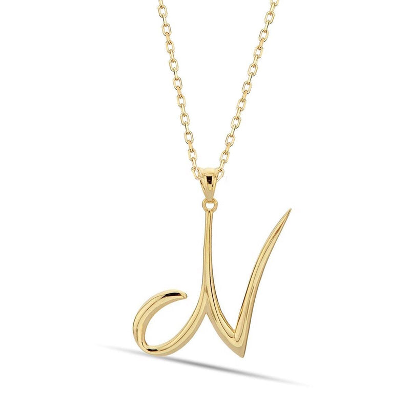 14K Yellow Gold Initial N Necklace