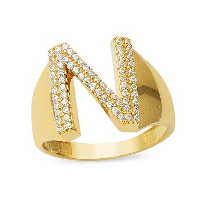 14K Yellow Gold Initial N Cubic Zirconia Ring (3.68 g)