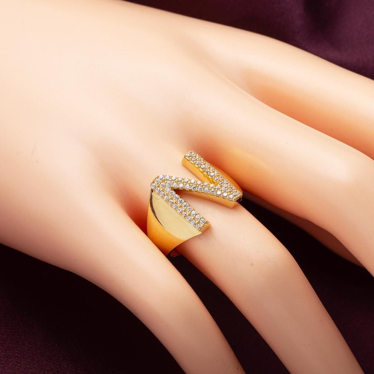 14K Yellow Gold Initial N Cubic Zirconia Ring (3.68 g)