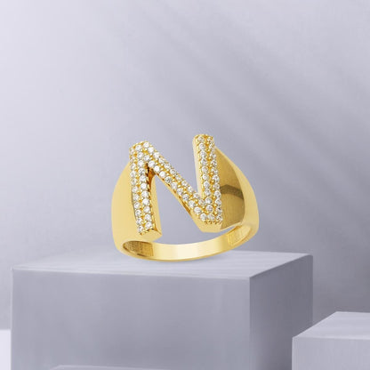 14K Yellow Gold Initial N Cubic Zirconia Ring (3.68 g)