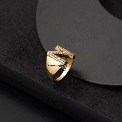 14K Yellow Gold Initial N Cubic Zirconia Ring (3.68 g)