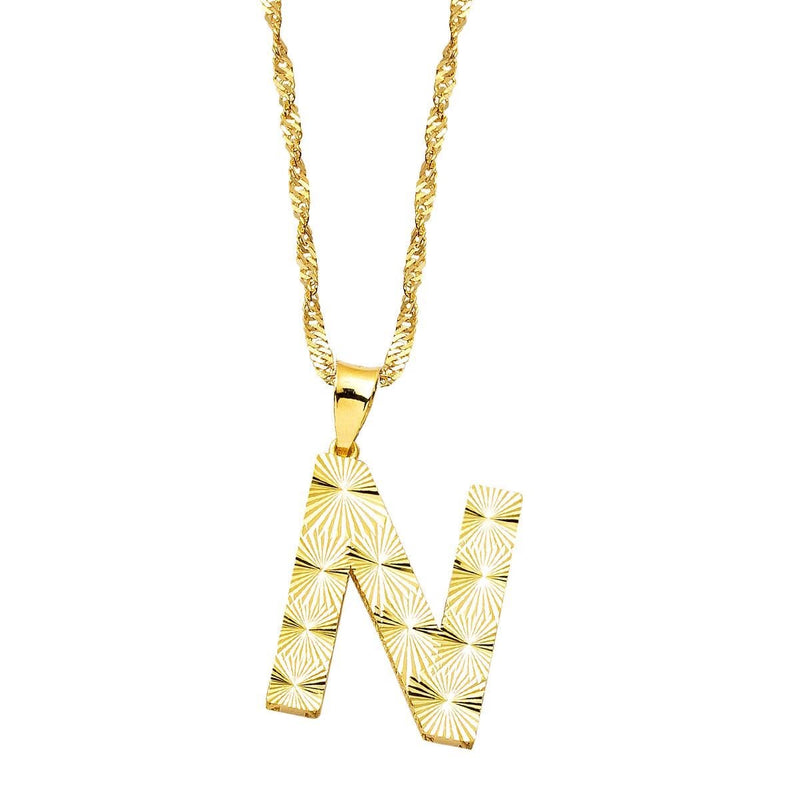 14K Yellow Gold N Initial 3 Dimensional Necklace