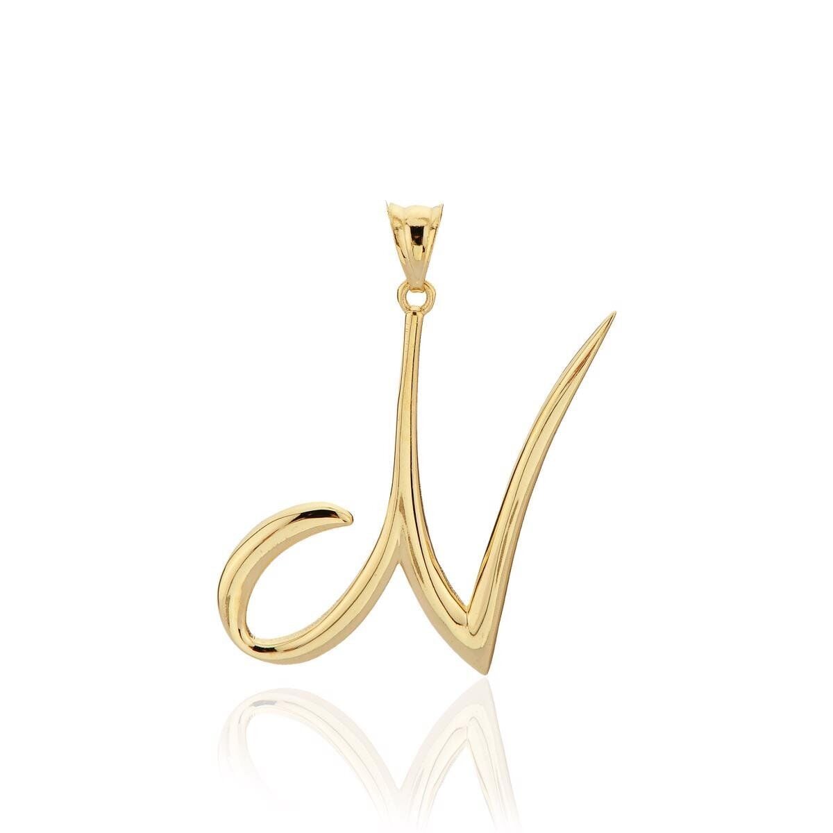 14K Yellow Gold Initial N Pendant
