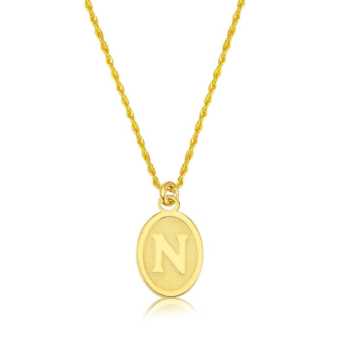 14K Yellow Gold Oval Initial N Necklace