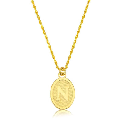 14K Yellow Gold Oval Initial N Necklace