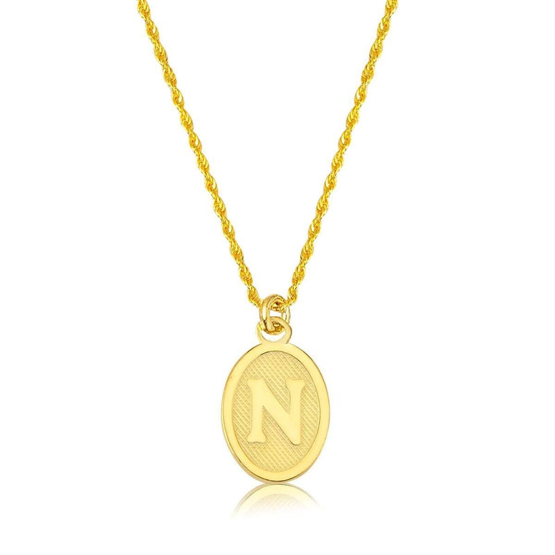 14K Yellow Gold Oval Initial N Necklace