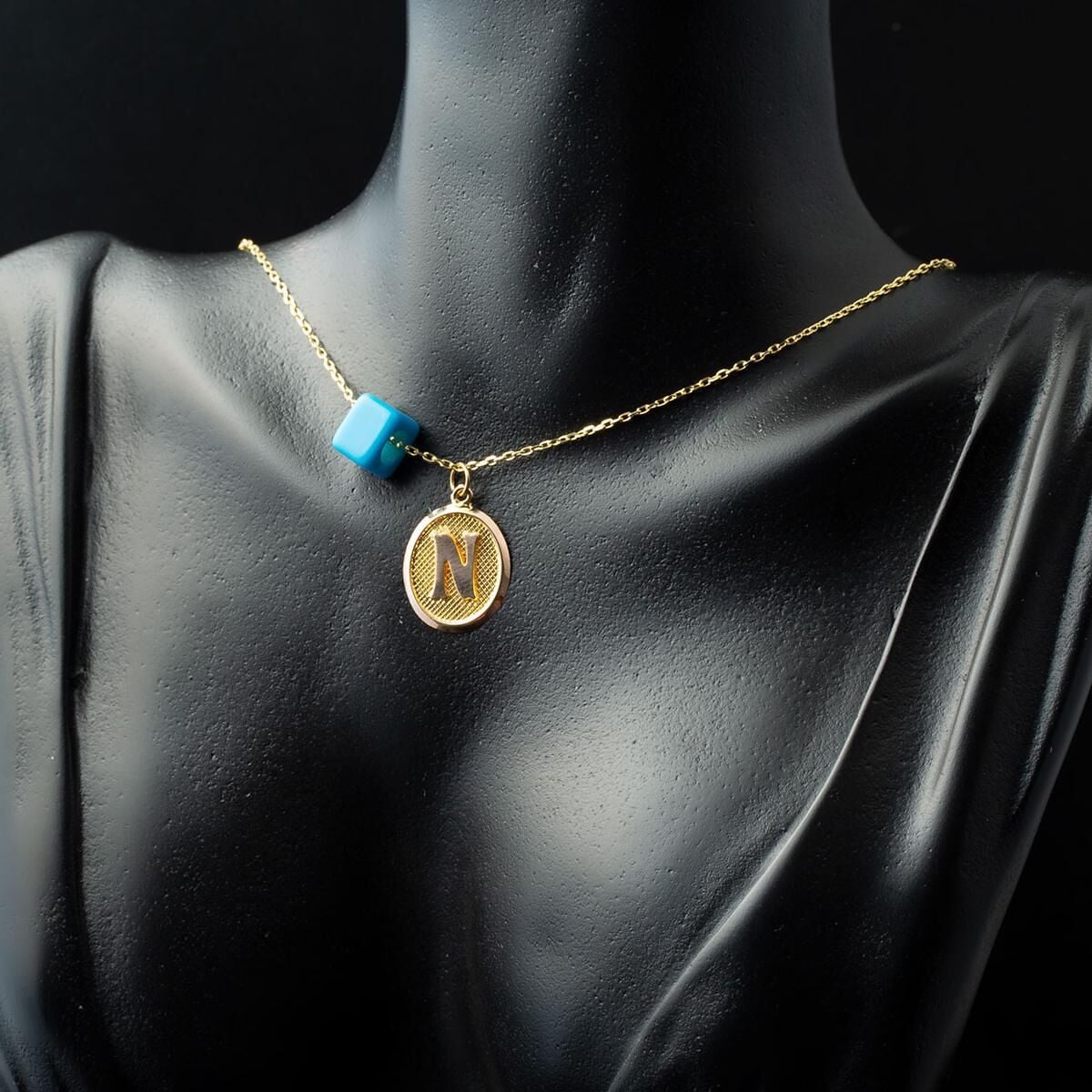 14K Yellow Gold Oval Initial N Necklace