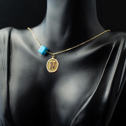14K Yellow Gold Oval Initial N Necklace