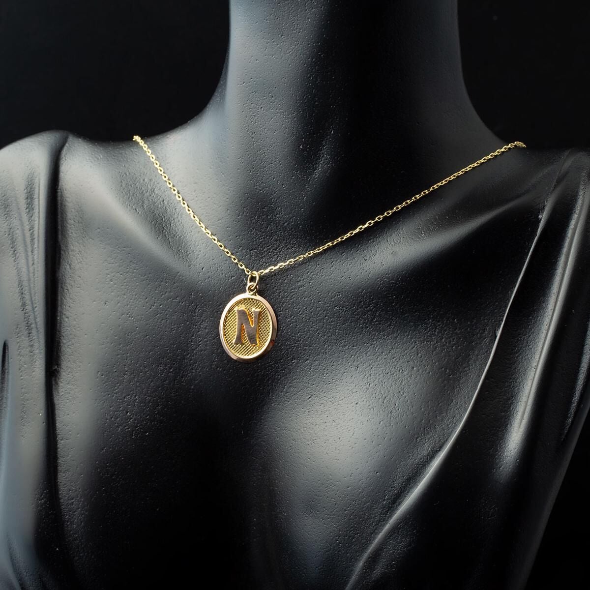 14K Yellow Gold Oval Initial N Necklace