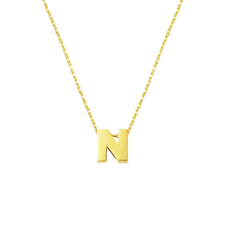 14K Yellow Gold Minimalist Initial N Necklace
