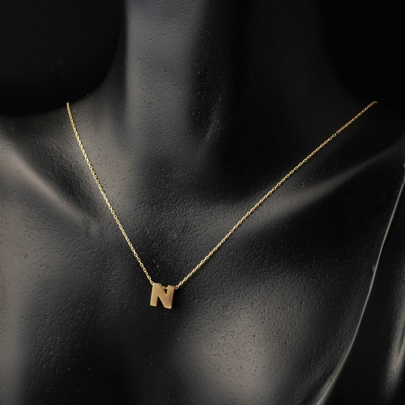 14K Yellow Gold Minimalist Initial N Necklace