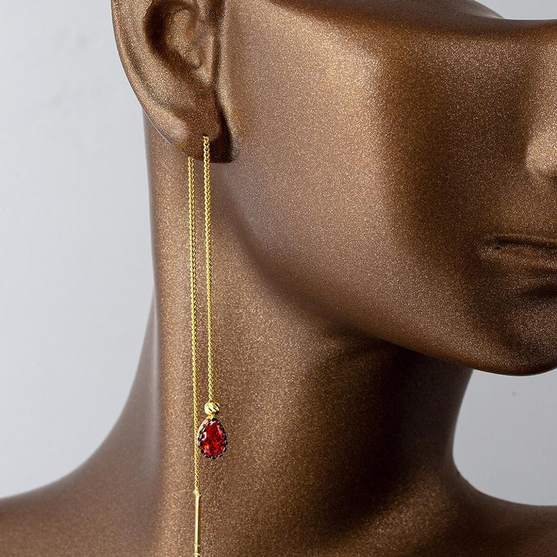 14K Yellow Gold Pomegranate Flower Teardrop Cubic Zirconia Earrings