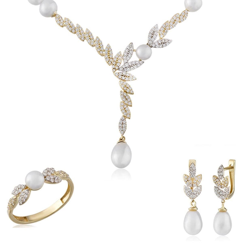 14K Yellow Gold Nea Bridal Pearl Jewelry Set