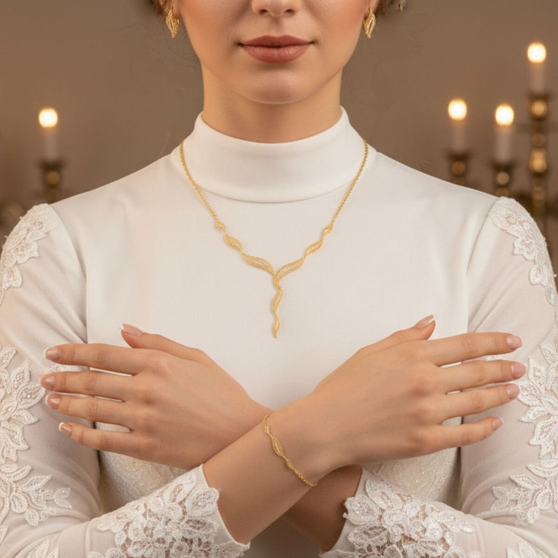 14K Yellow Gold River Wedding Set