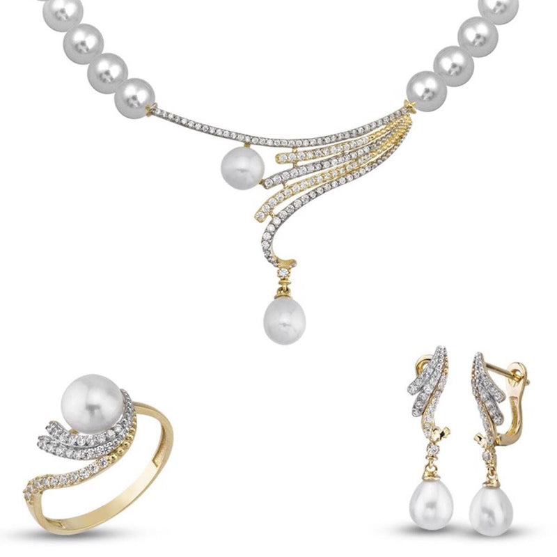 14K Yellow Gold Nera Bridal Pearl Jewelry Set