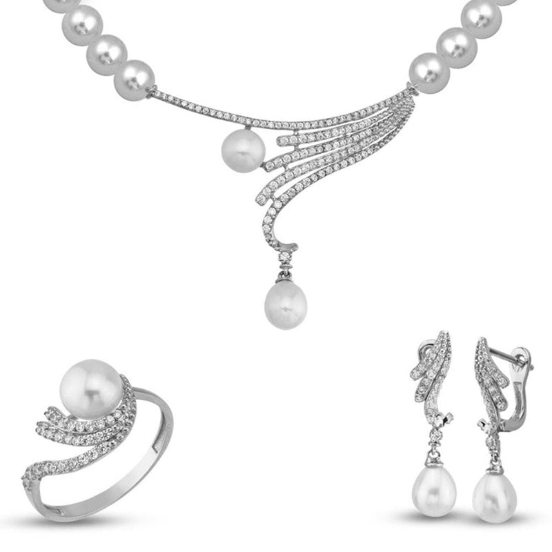 14K White Gold Nera Pearl Bridal Set