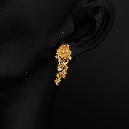 22K Yellow Gold Water Lily Cubic Zirconia Earrings