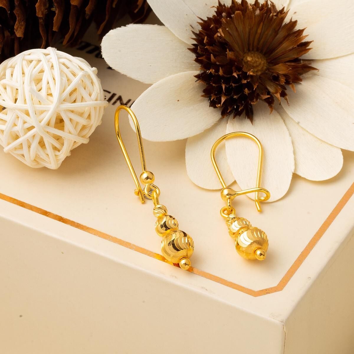 22K Yellow Gold Petite Bead Earrings