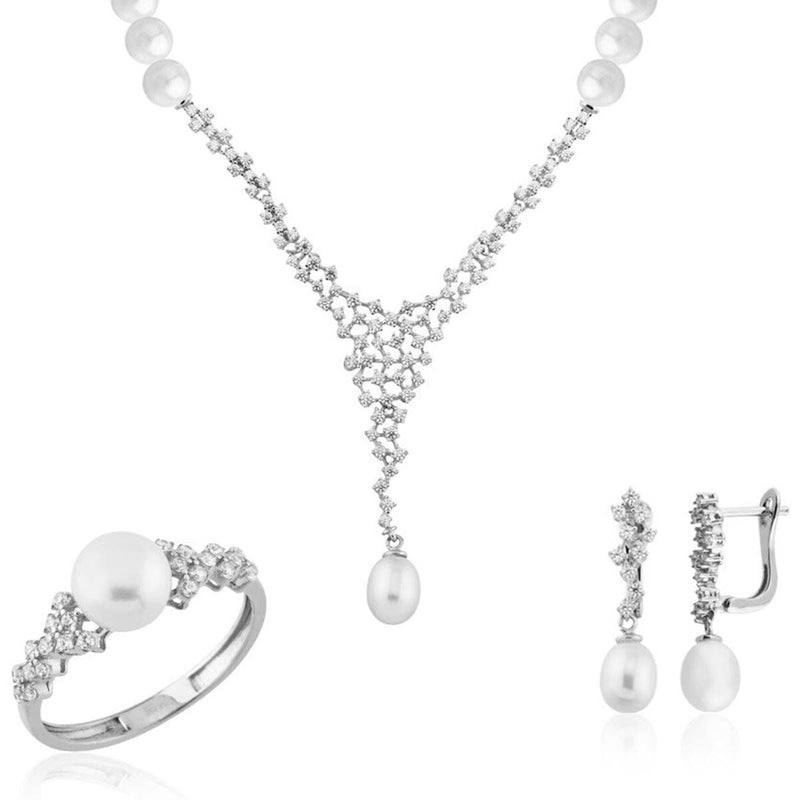 14K White Gold Nova Pearl Bridal Set