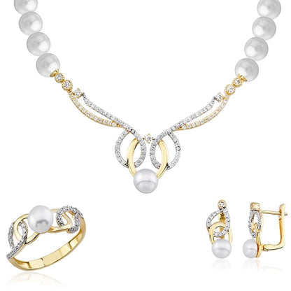 14K Yellow Gold Nuova Pearl Bridal Jewelry Set