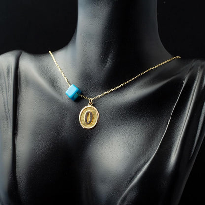 14K Yellow Gold Oval Initial O Necklace