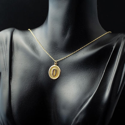 14K Yellow Gold Oval Initial O Necklace