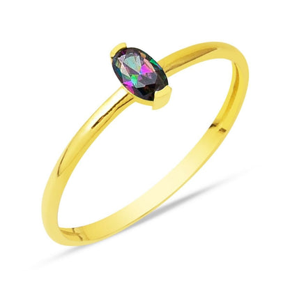 14K Yellow Gold Obsidian Cubic Zirconia Ring