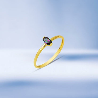 14K Yellow Gold Obsidian Cubic Zirconia Ring