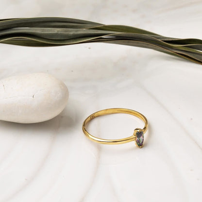 14K Yellow Gold Obsidian Cubic Zirconia Ring