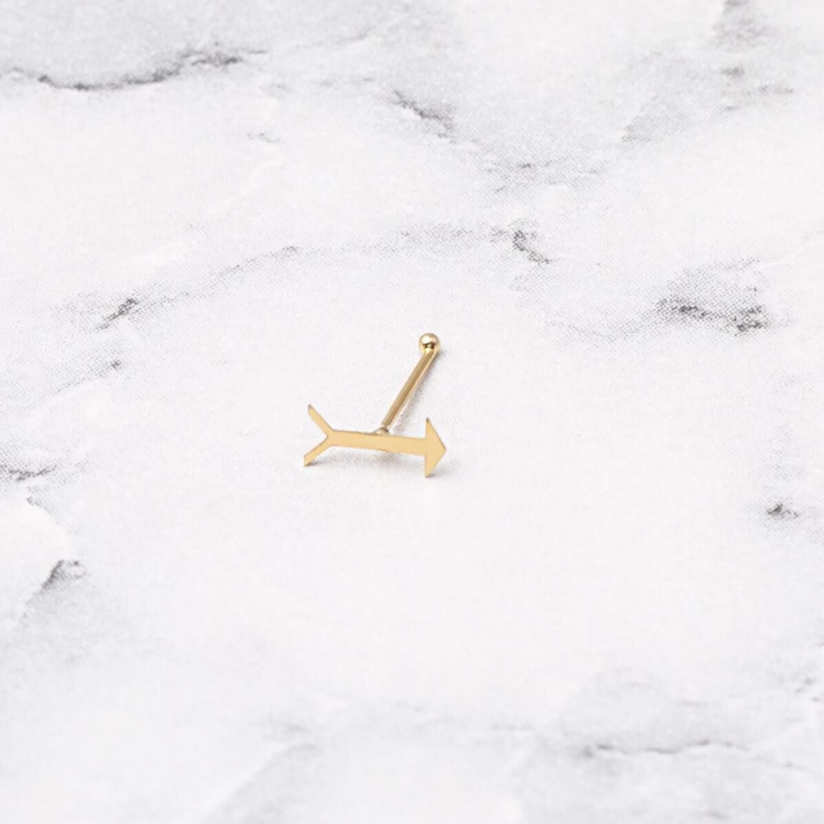 14K Yellow Gold Arrow Nose Ring