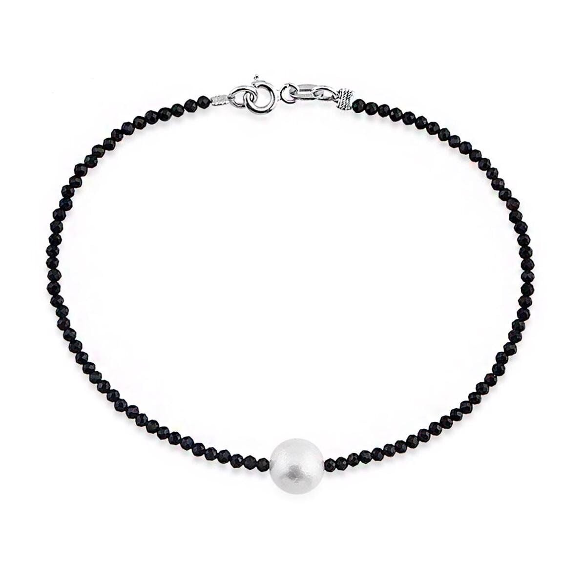14K White Gold Onyx Cubic Zirconia Pearl Bracelet