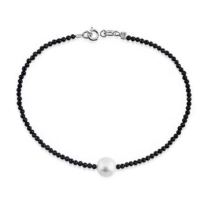 14K White Gold Onyx Cubic Zirconia Pearl Bracelet