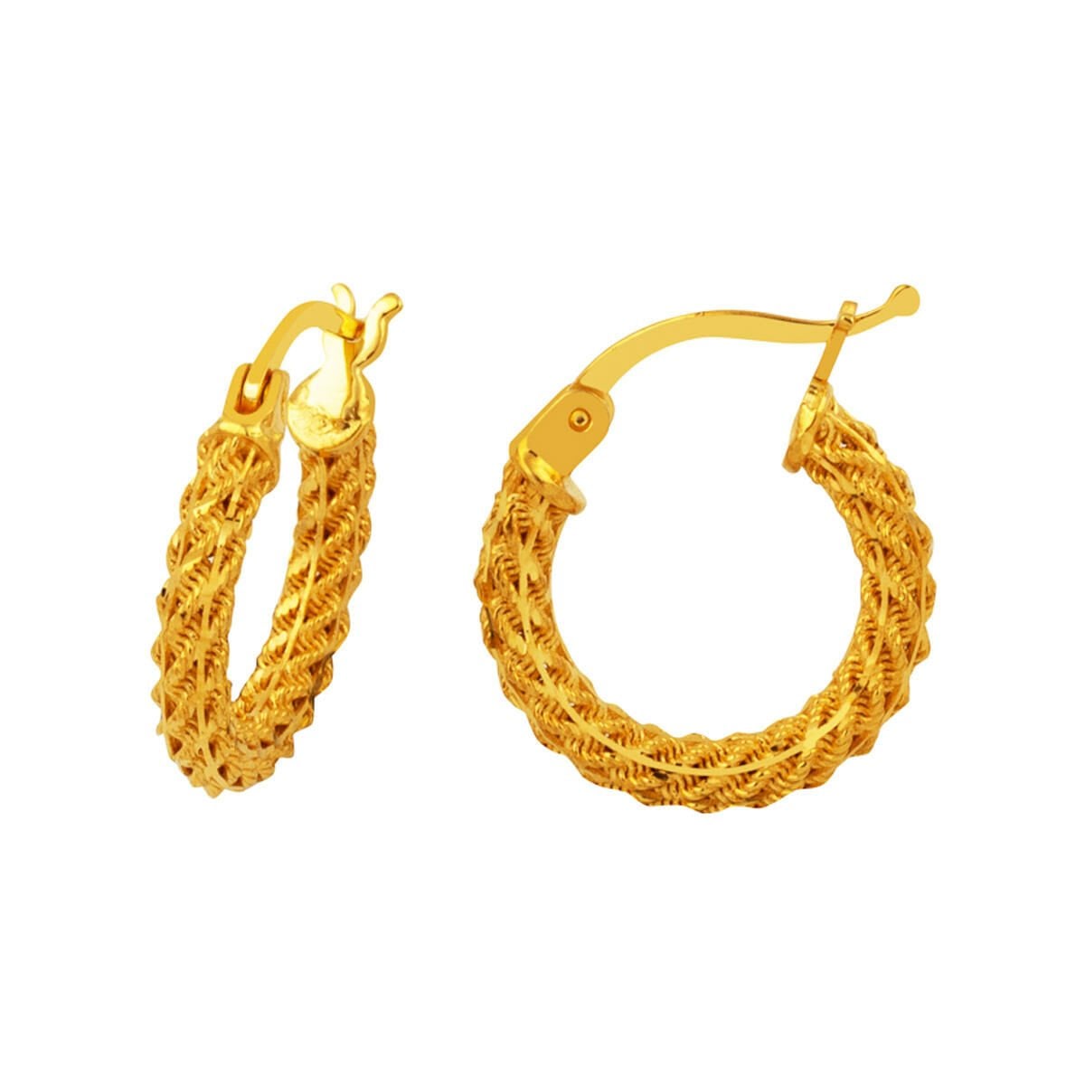 22K Yellow Gold Braided Twisted Hoop Earrings