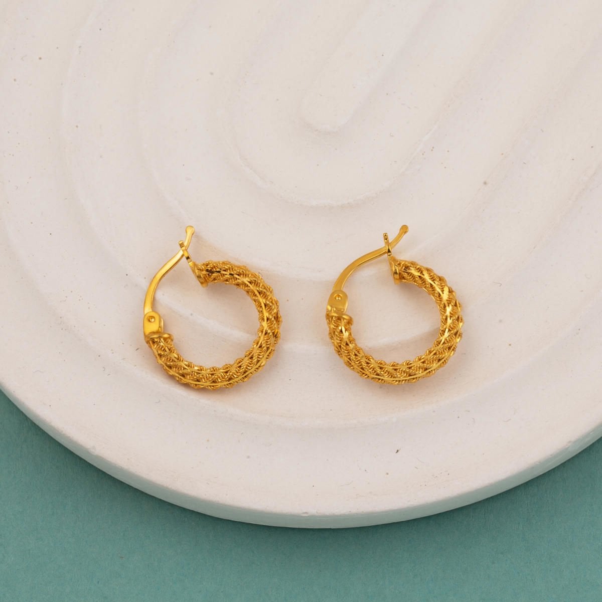 22K Yellow Gold Braided Twisted Hoop Earrings