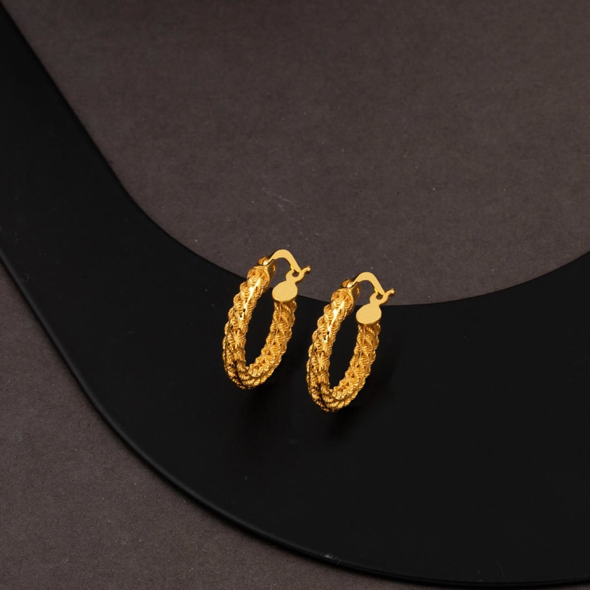 22K Yellow Gold Braided Twisted Hoop Earrings