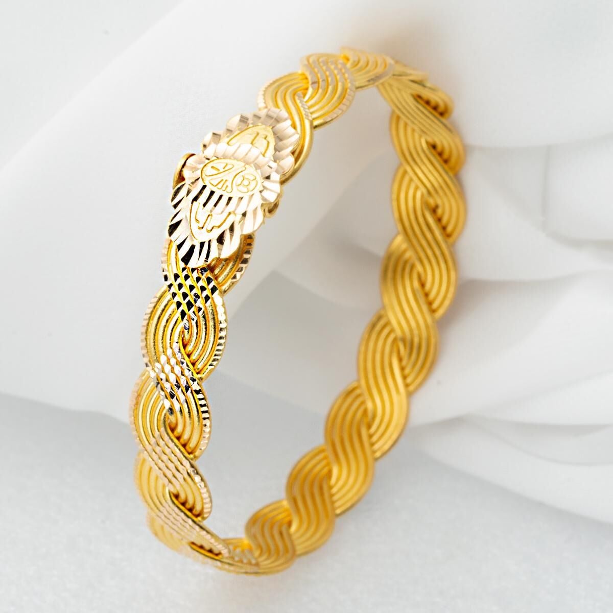 22K Yellow Gold Braided Motif Hinged Cuff Bangle