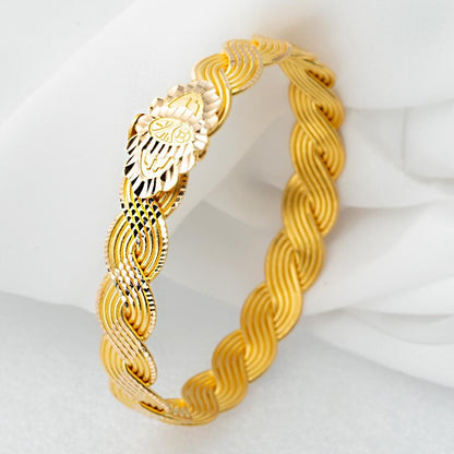 22K Yellow Gold Braided Motif Hinged Cuff Bangle