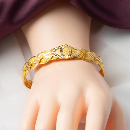 22K Yellow Gold Braided Motif Hinged Cuff Bangle