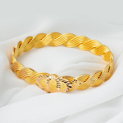 22K Yellow Gold Braided Motif Hinged Cuff Bangle