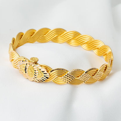 22K Yellow Gold Braided Motif Hinged Cuff Bangle